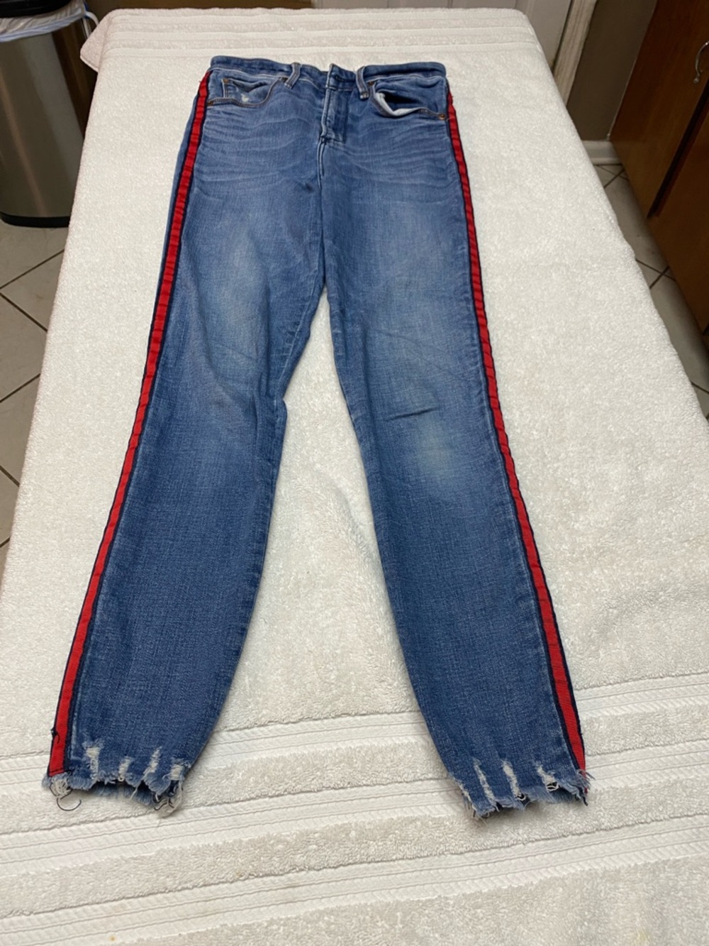 Abercrombie & Fitch Blue Denim Jeans with Red Side Stripe H12